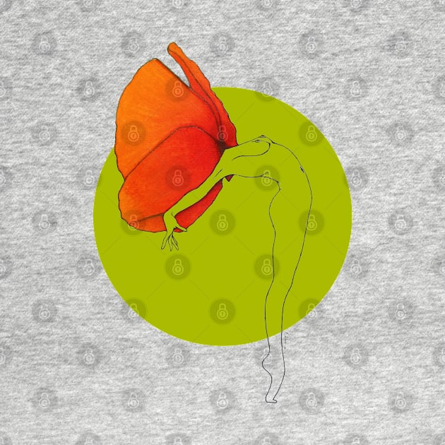 Orange red poppy flower head girl on olive green background · Flower Woman Poppy, clear illustration by natashakolton